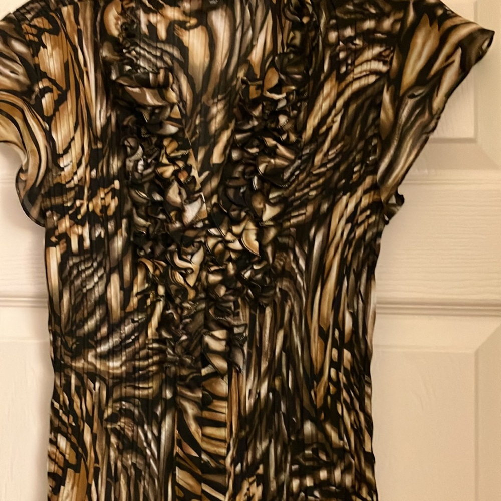 East 5th Sheer Ruffle Neckline Button Up Blouse Top Brown Sz Medium - Picture 2 of 5